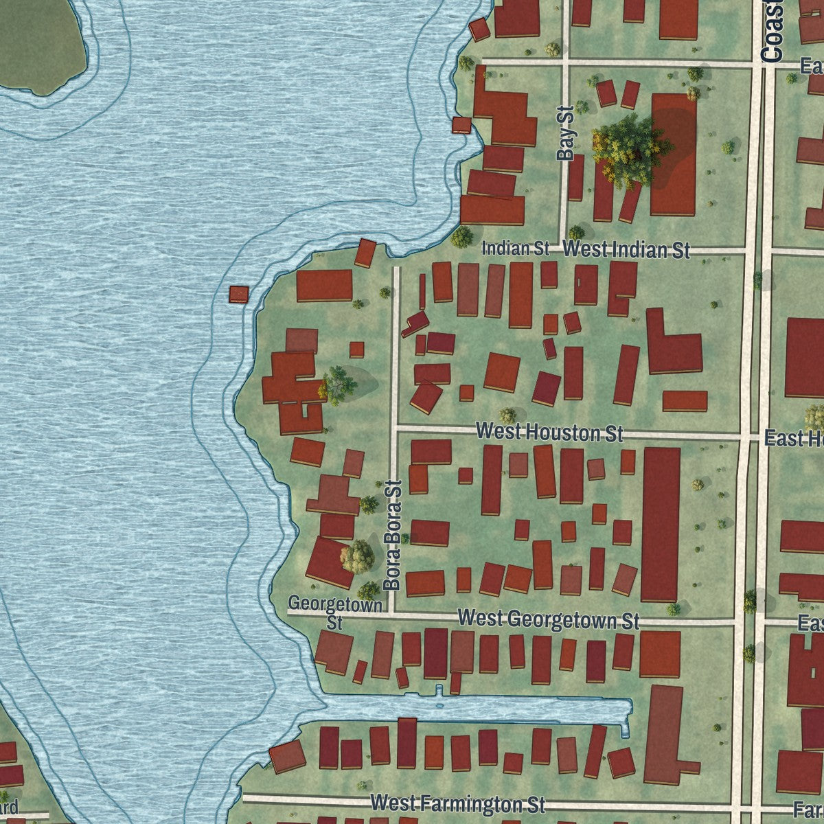 Second close-up of the map of Fenwick Island, Delaware print showing more streets and buildings