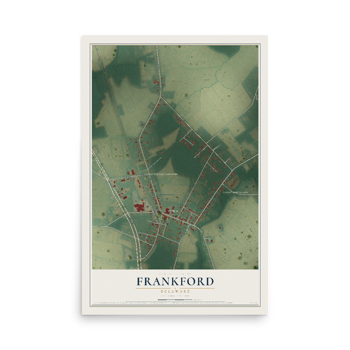 Map of Frankford, Delaware, 12 x 18 inch unframed archival matte print