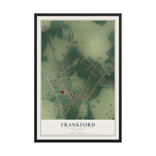 Map of Frankford, Delaware, 12 x 18 inch print in a black wood frame