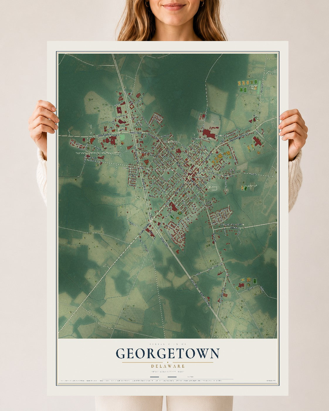 Map of Georgetown, Delaware, 24 x 36 inch unframed archival matte print