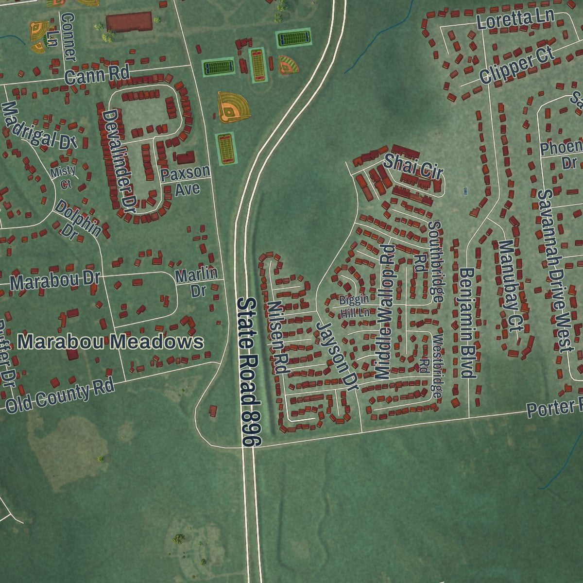 Second close-up of the map of Glasgow, Delaware print showing more streets and buildings