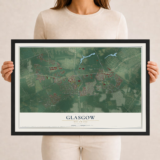Map of Glasgow, Delaware, 12 x 18 inch print in a black wood frame