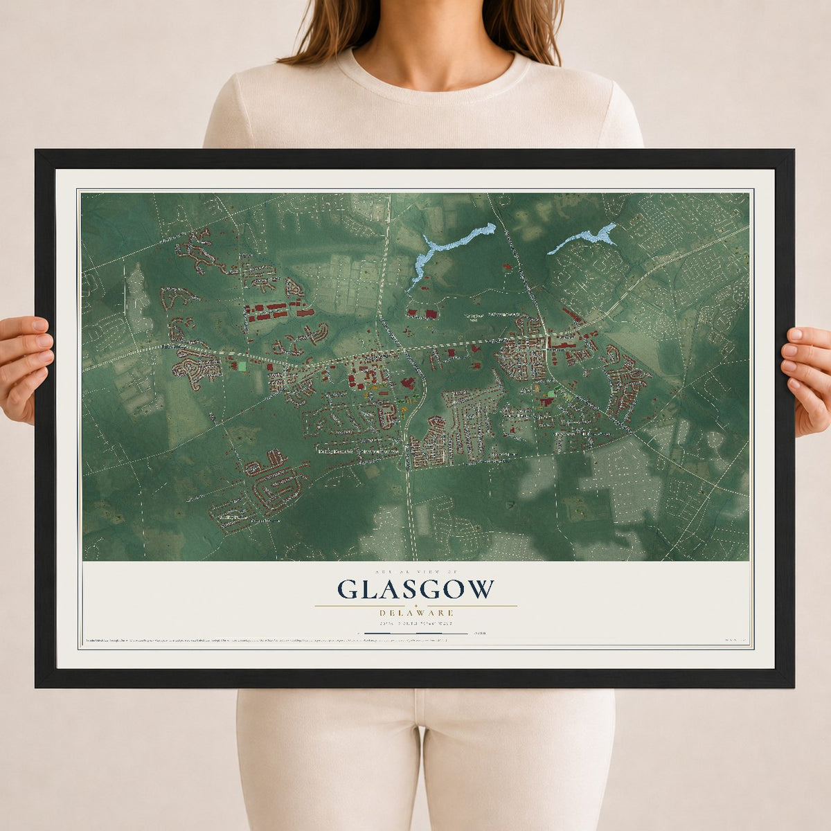 Map of Glasgow, Delaware, 18 x 24 inch print in a black wood frame