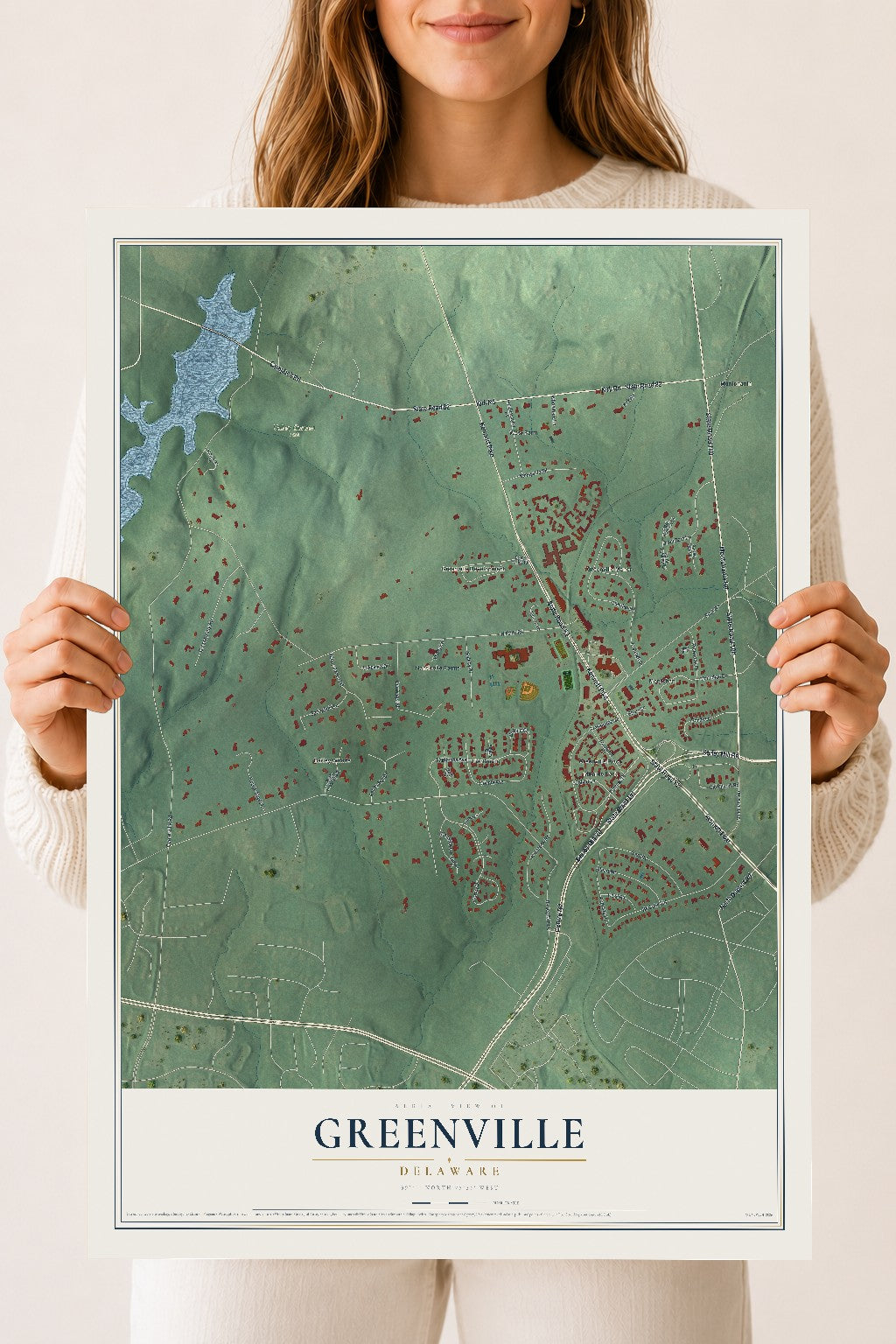 Map of Greenville, Delaware, 18 x 24 inch unframed archival matte print