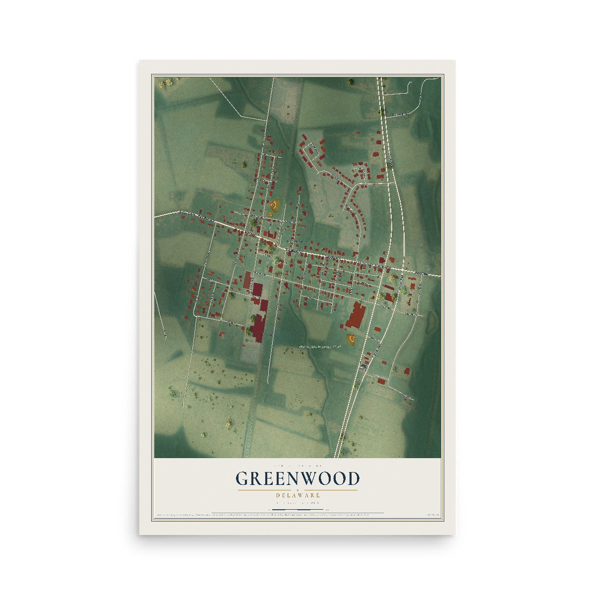 Map of Greenwood, Delaware, 12 x 18 inch unframed archival matte print