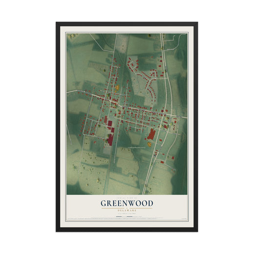 Map of Greenwood, Delaware, 12 x 18 inch print in a black wood frame