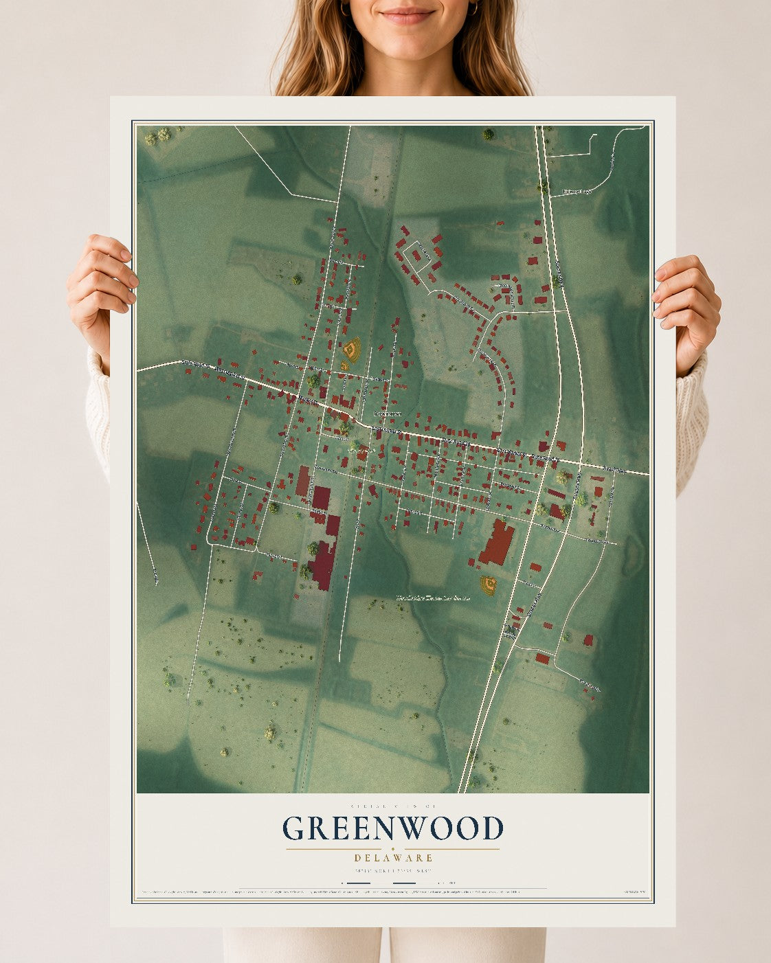 Map of Greenwood, Delaware, 24 x 36 inch unframed archival matte print