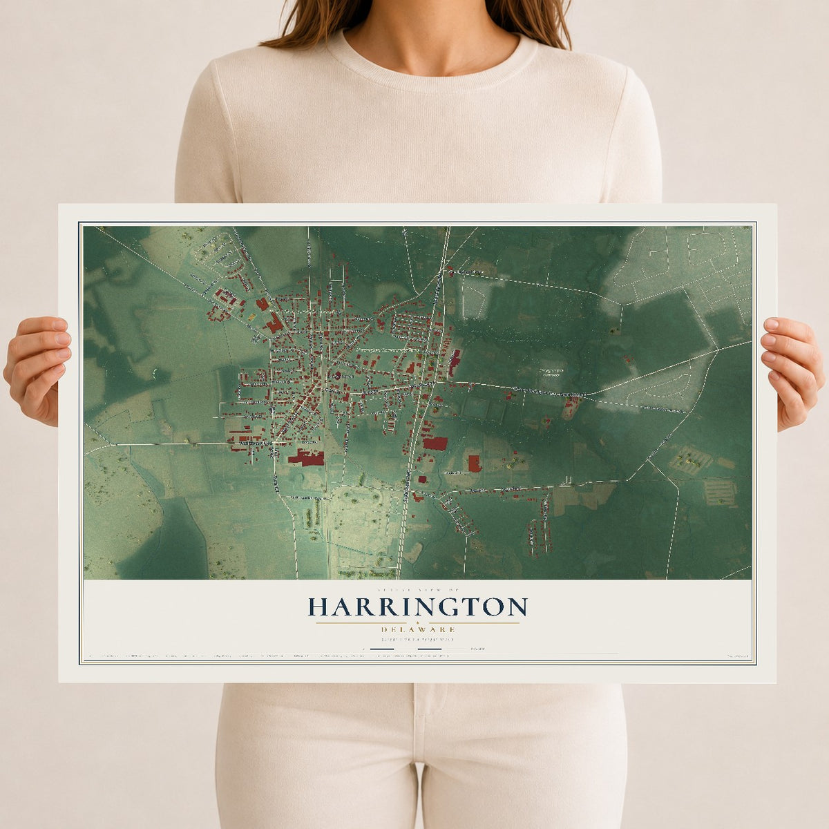 Map of Harrington, Delaware, 12 x 18 inch unframed archival matte print