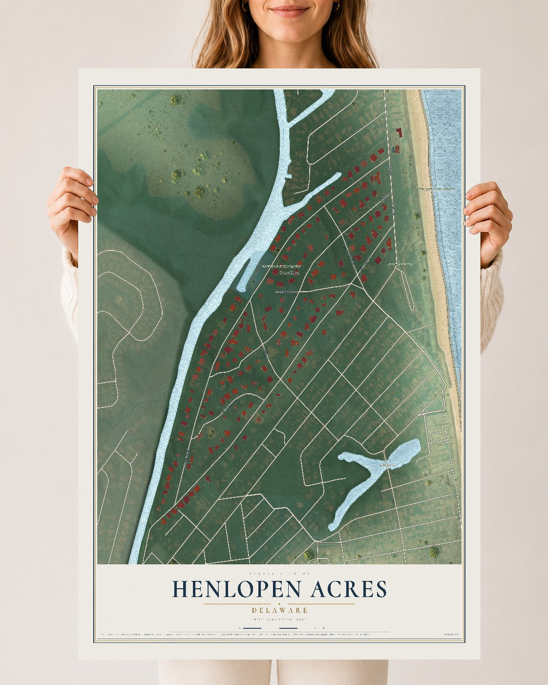 Map of Henlopen Acres, Delaware, 24 x 36 inch unframed archival matte print
