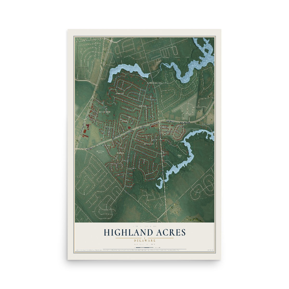 Map of Highland Acres, Delaware, 12 x 18 inch unframed archival matte print