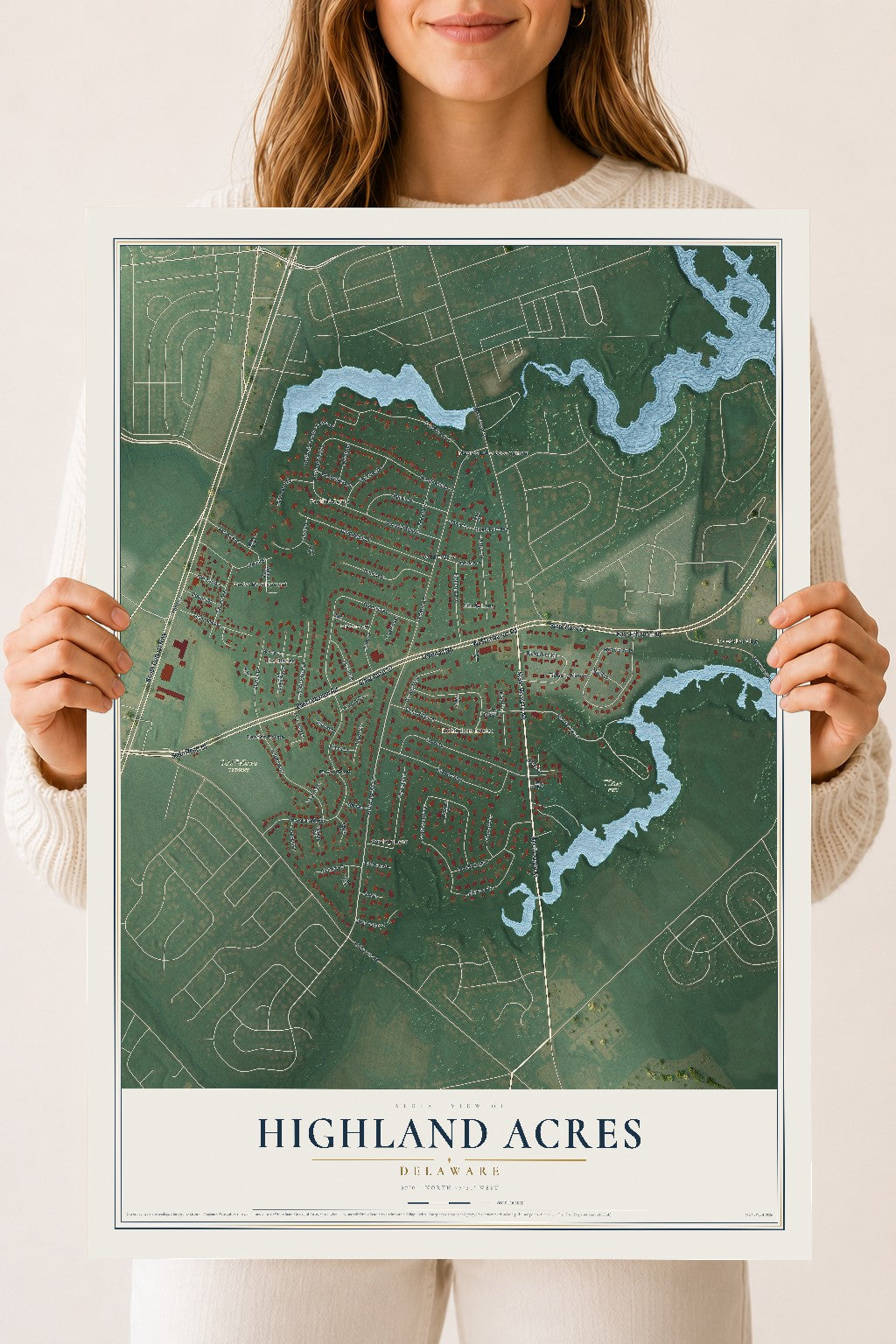 Map of Highland Acres, Delaware, 18 x 24 inch unframed archival matte print