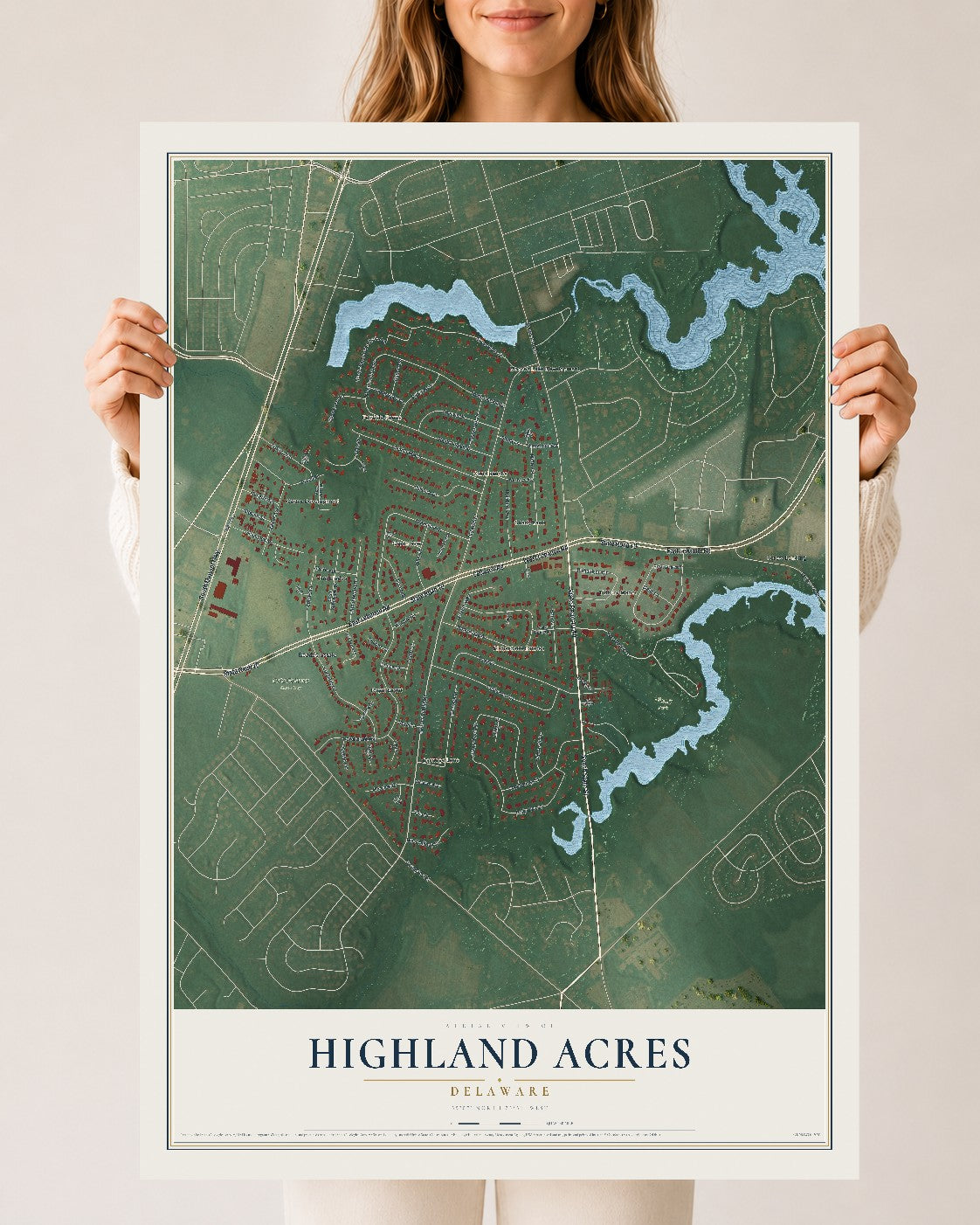 Map of Highland Acres, Delaware, 24 x 36 inch unframed archival matte print