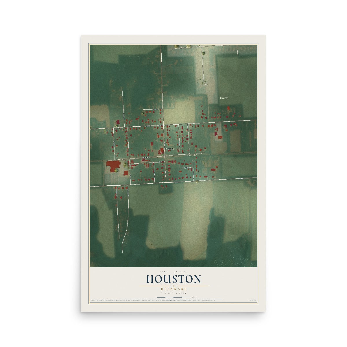Map of Houston, Delaware, 12 x 18 inch unframed archival matte print