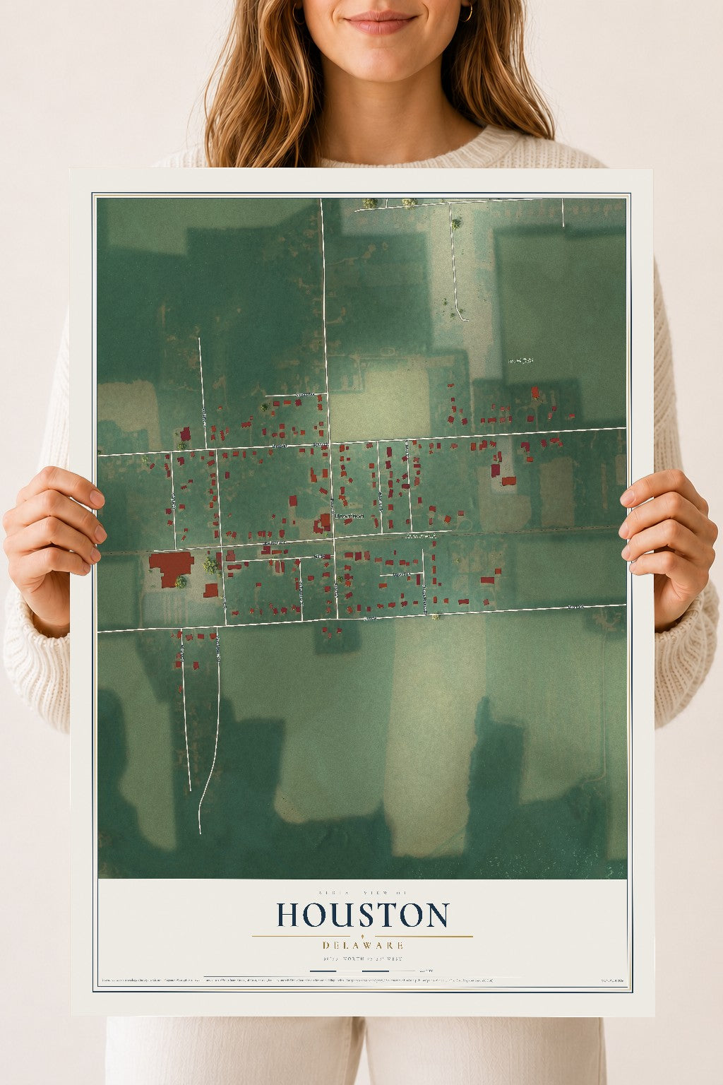 Map of Houston, Delaware, 18 x 24 inch unframed archival matte print