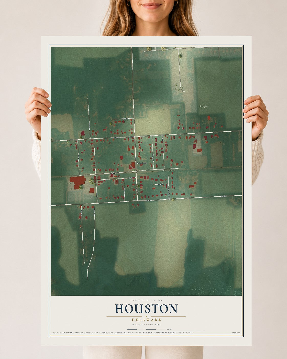 Map of Houston, Delaware, 24 x 36 inch unframed archival matte print