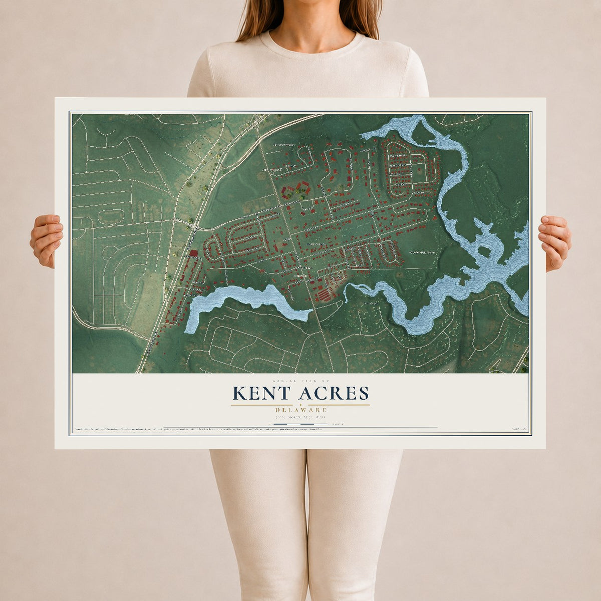 Map of Kent Acres, Delaware, 24 x 36 inch unframed archival matte print
