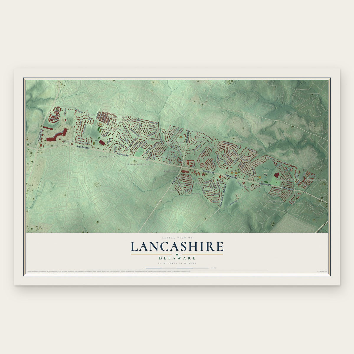 Lancashire, Delaware map print, the full design