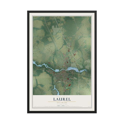 Map of Laurel, Delaware, 12 x 18 inch print in a black wood frame