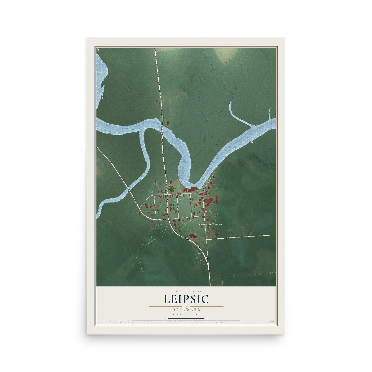 Map of Leipsic, Delaware, 12 x 18 inch unframed archival matte print