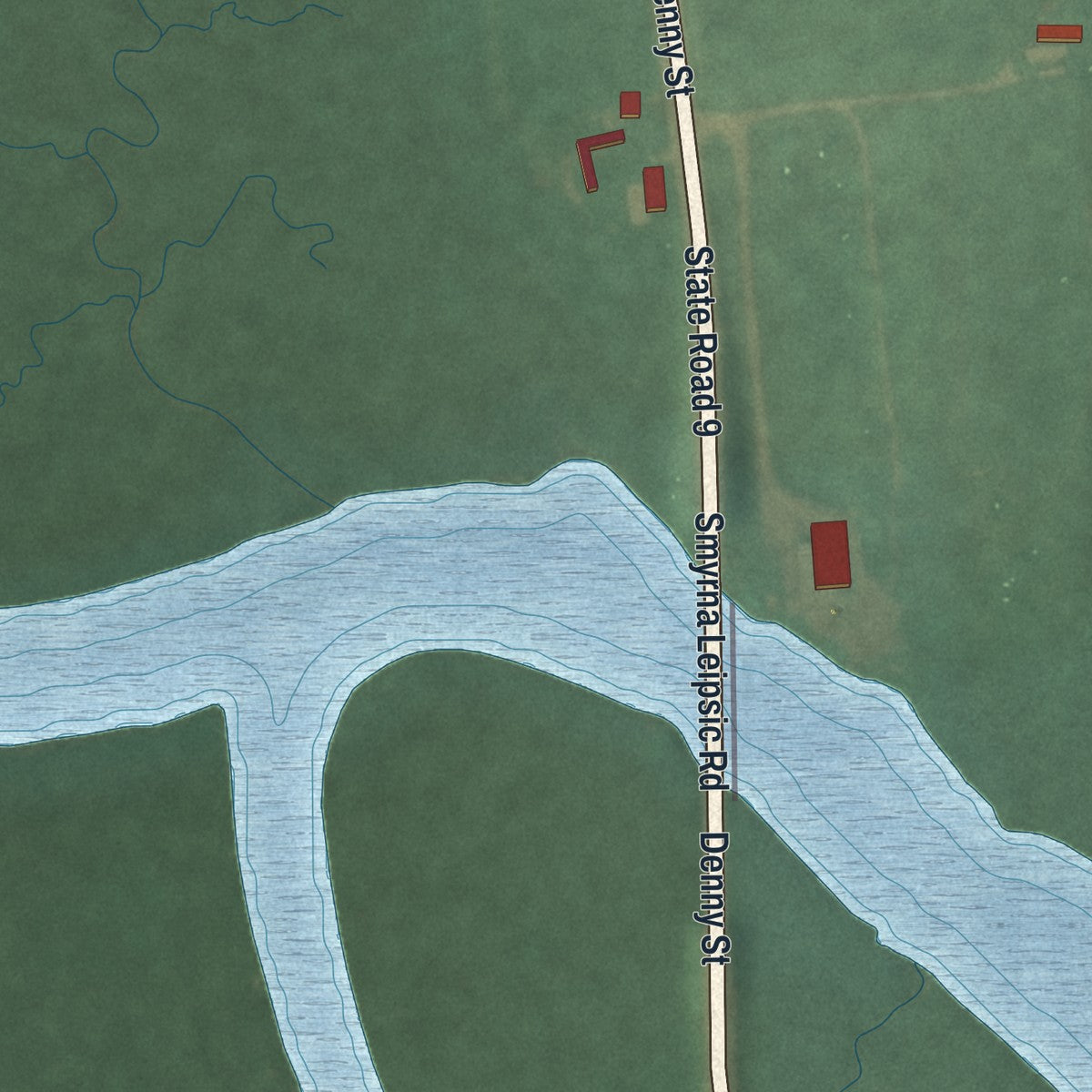 Second close-up of the map of Leipsic, Delaware print showing more streets and buildings
