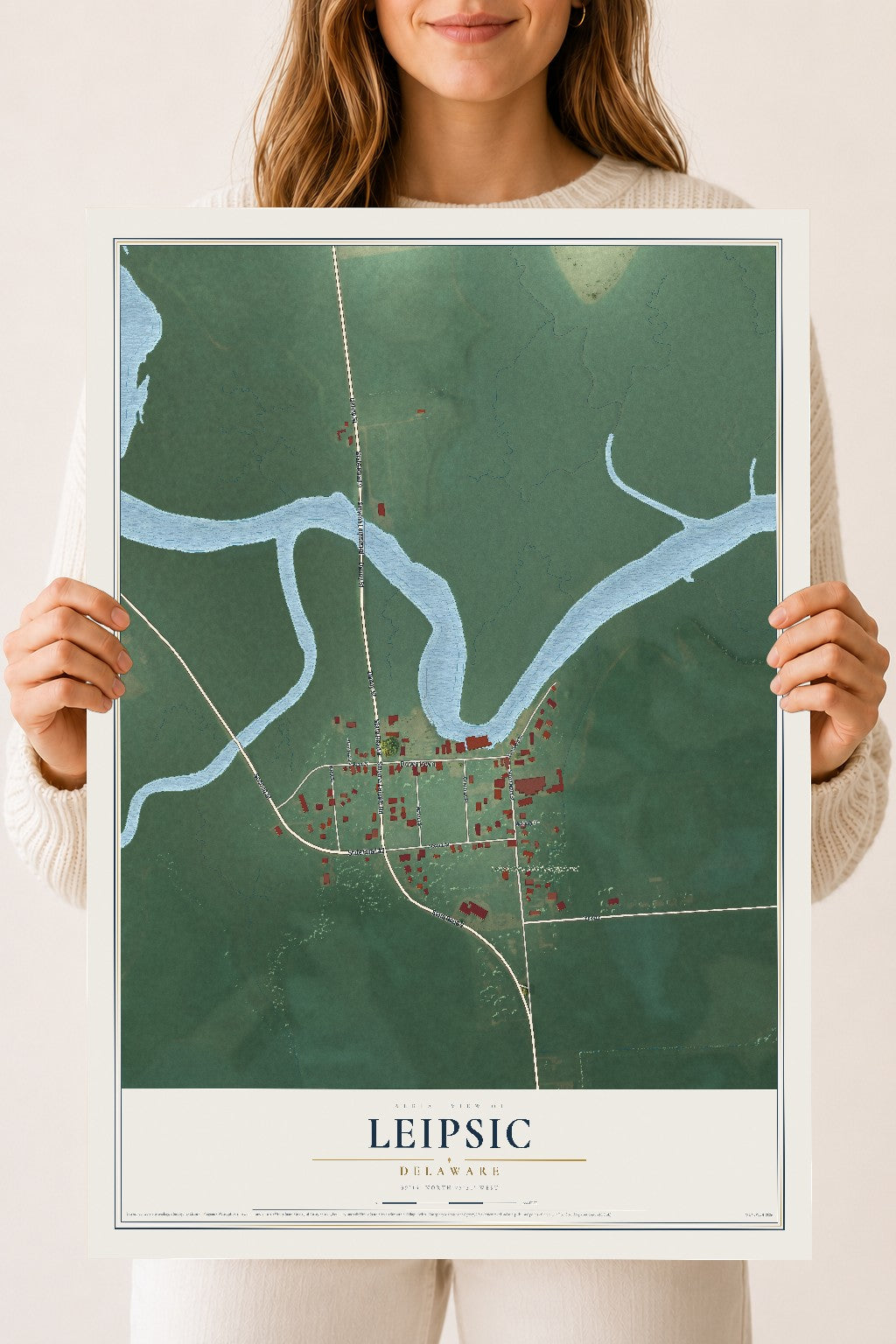 Map of Leipsic, Delaware, 18 x 24 inch unframed archival matte print