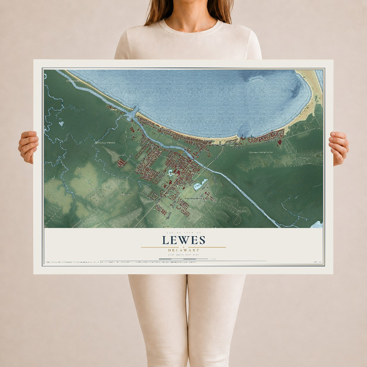Map of Lewes, Delaware, 24 x 36 inch unframed archival matte print