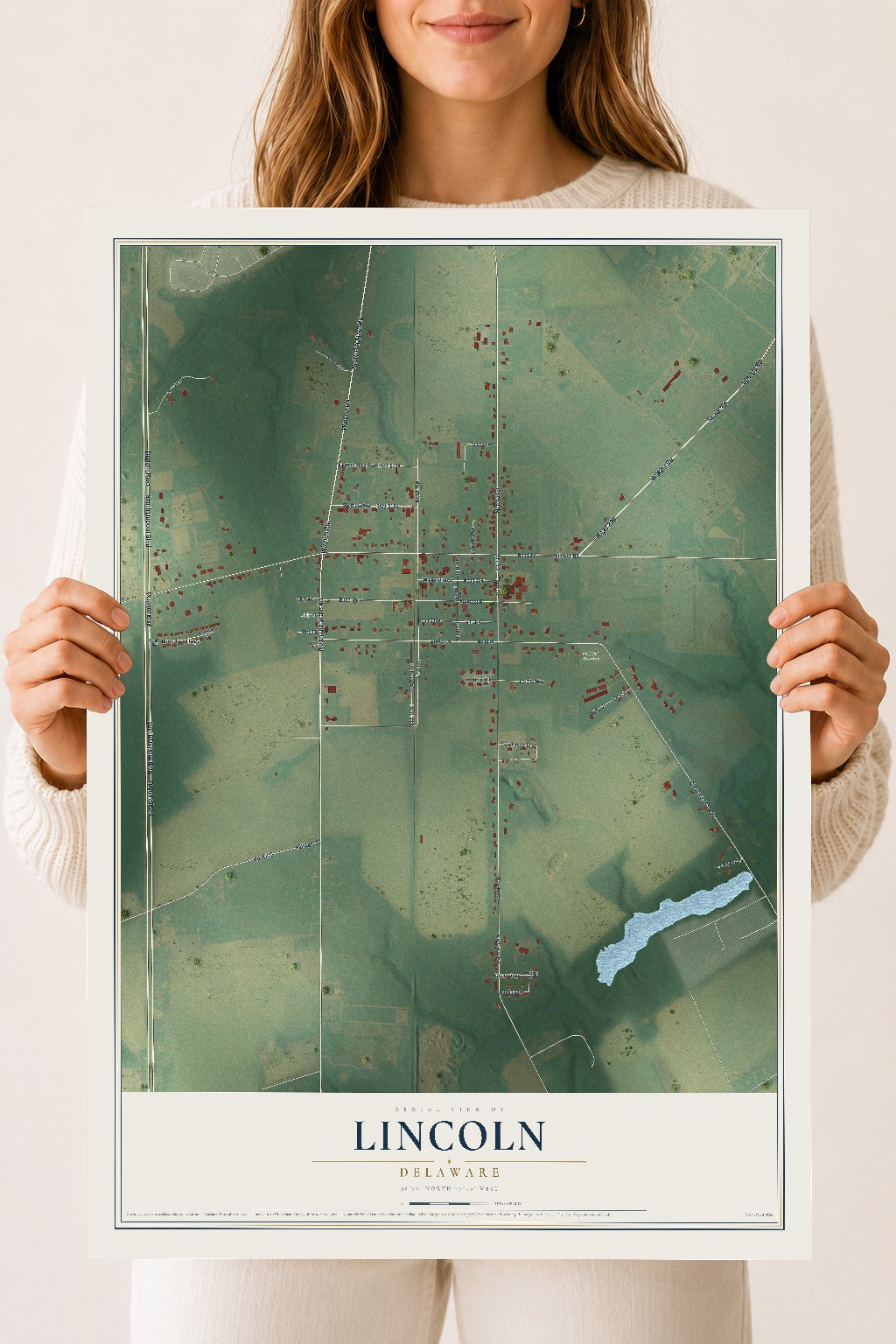 Map of Lincoln, Delaware, 18 x 24 inch unframed archival matte print