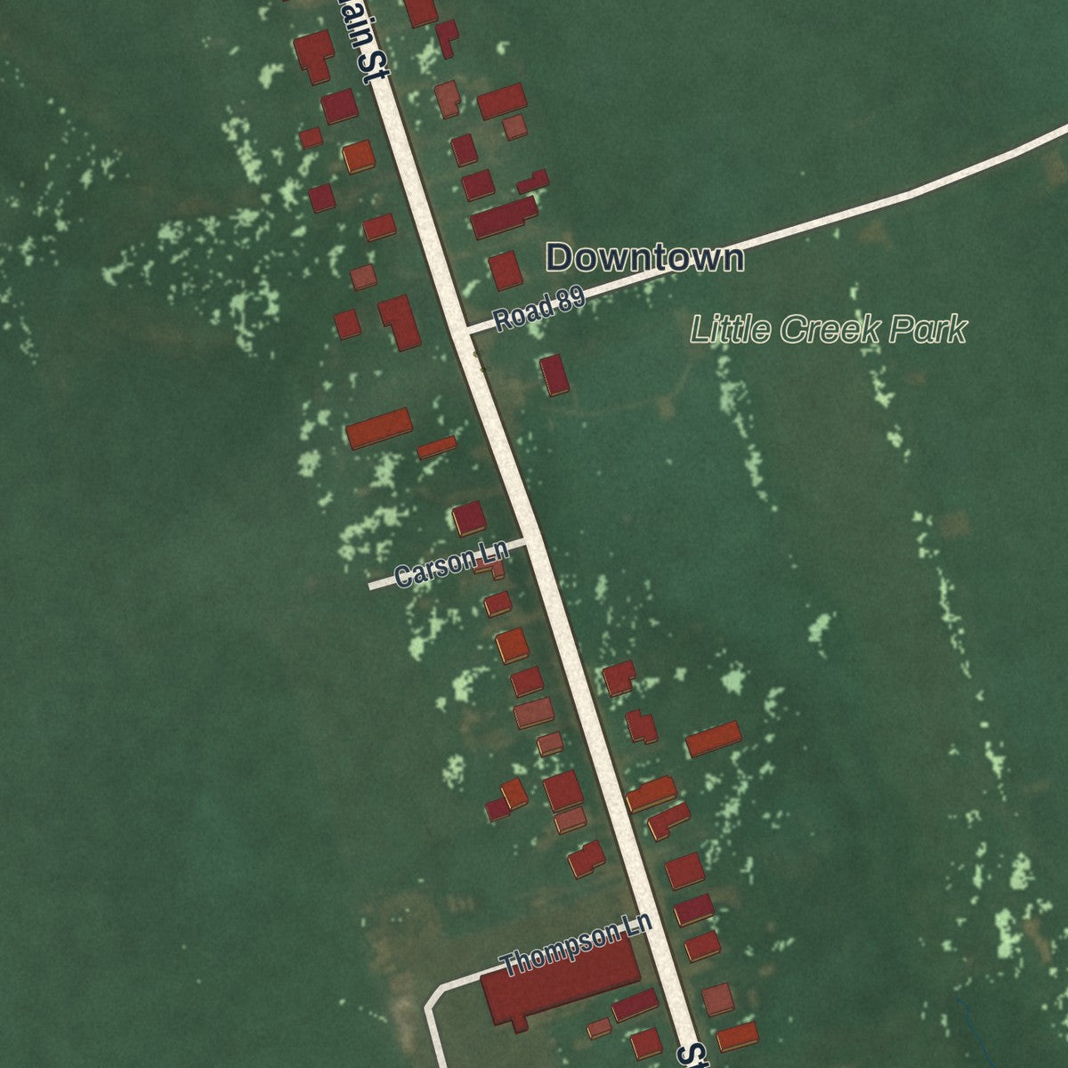 Close-up of the map of Little Creek, Delaware print showing street and building detail