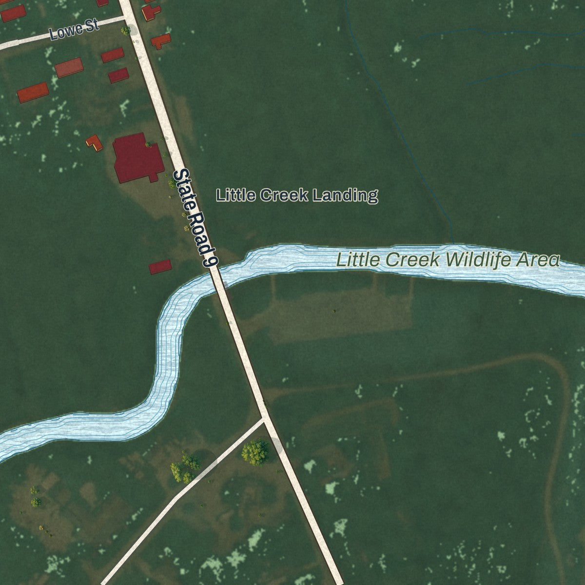 Second close-up of the map of Little Creek, Delaware print showing more streets and buildings