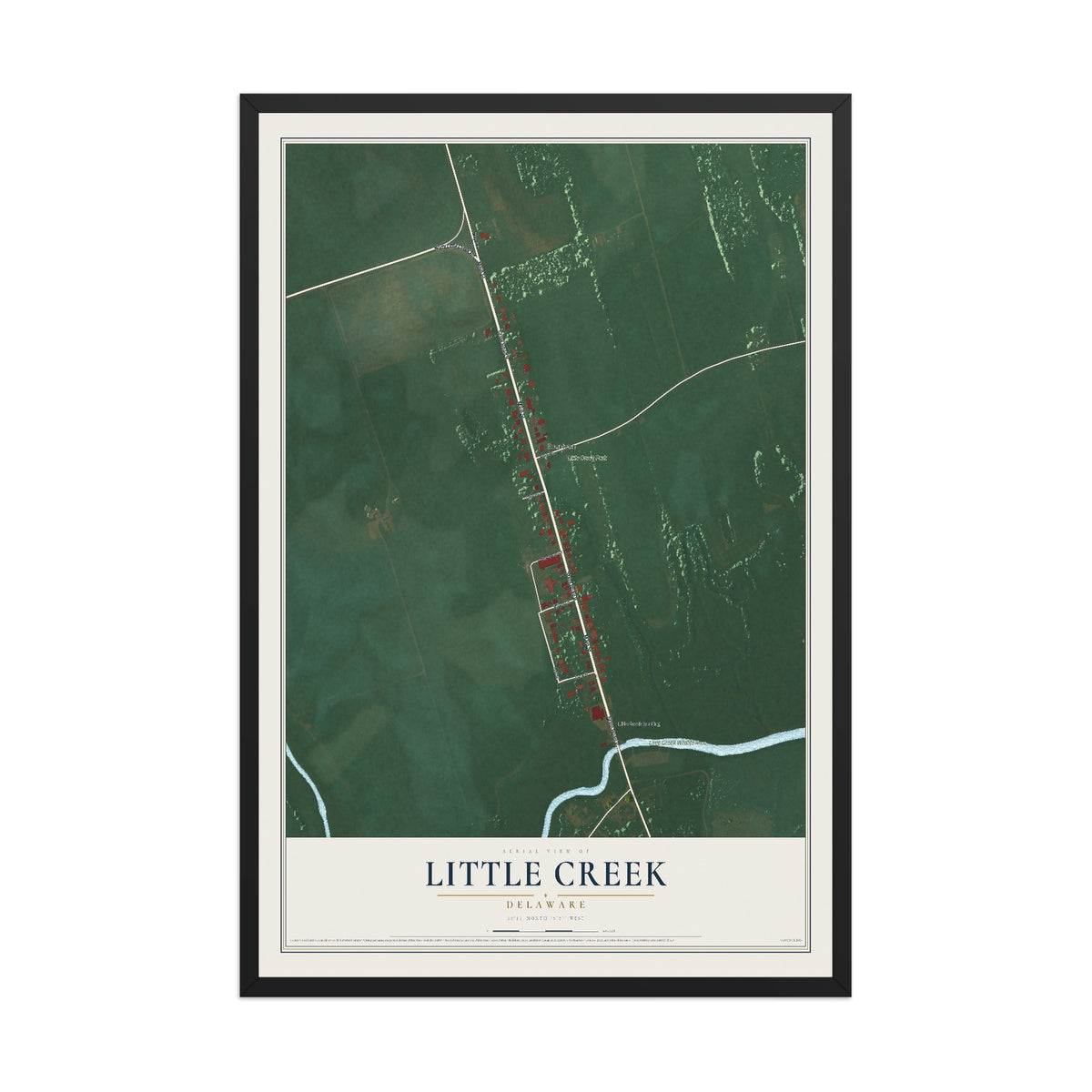 Map of Little Creek, Delaware, 12 x 18 inch print in a black wood frame