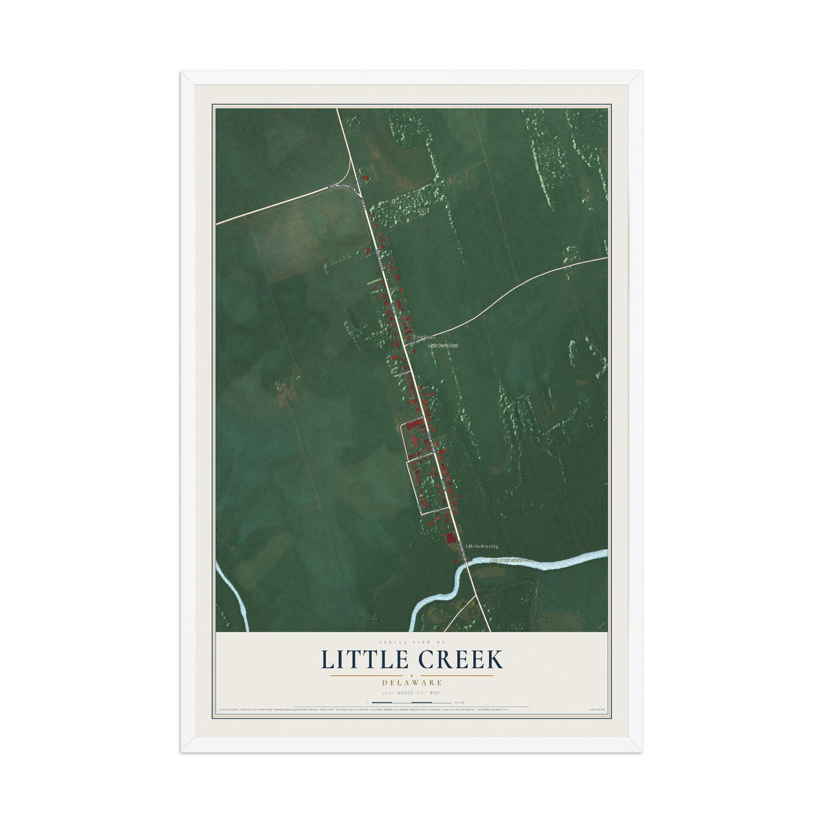 Map of Little Creek, Delaware, 12 x 18 inch print in a white wood frame