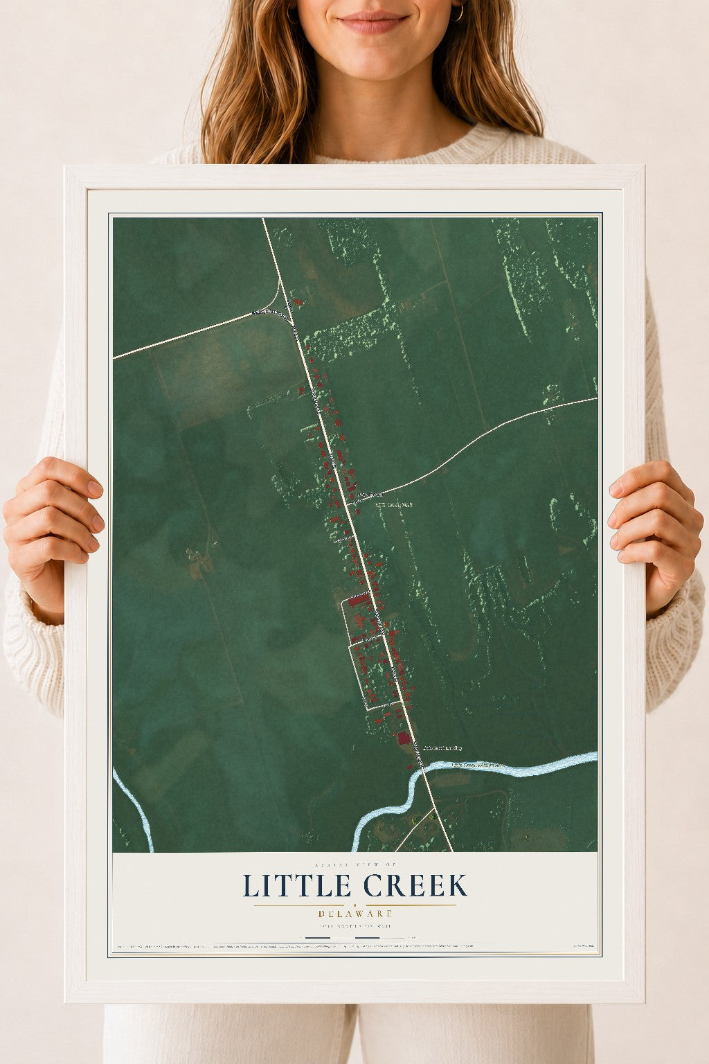Map of Little Creek, Delaware, 18 x 24 inch print in a white wood frame
