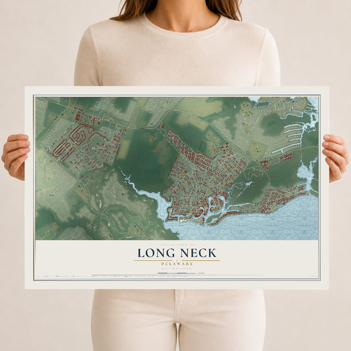 Map of Long Neck, Delaware, 12 x 18 inch unframed archival matte print