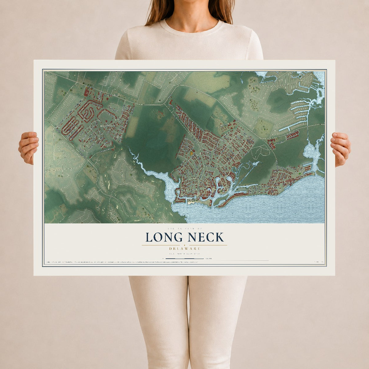 Map of Long Neck, Delaware, 24 x 36 inch unframed archival matte print