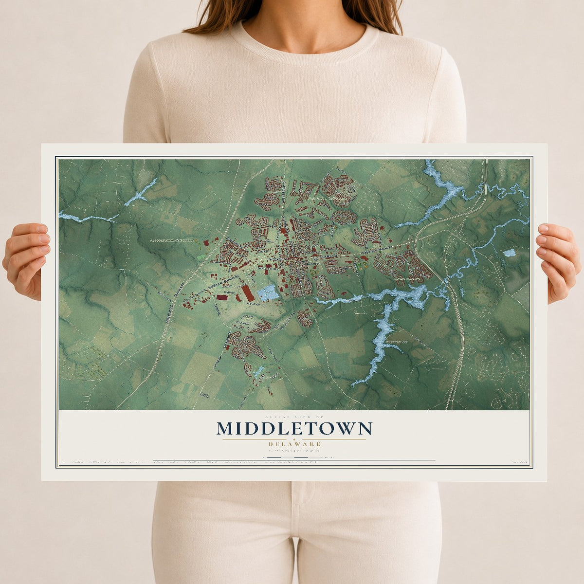 Map of Middletown, Delaware, 12 x 18 inch unframed archival matte print
