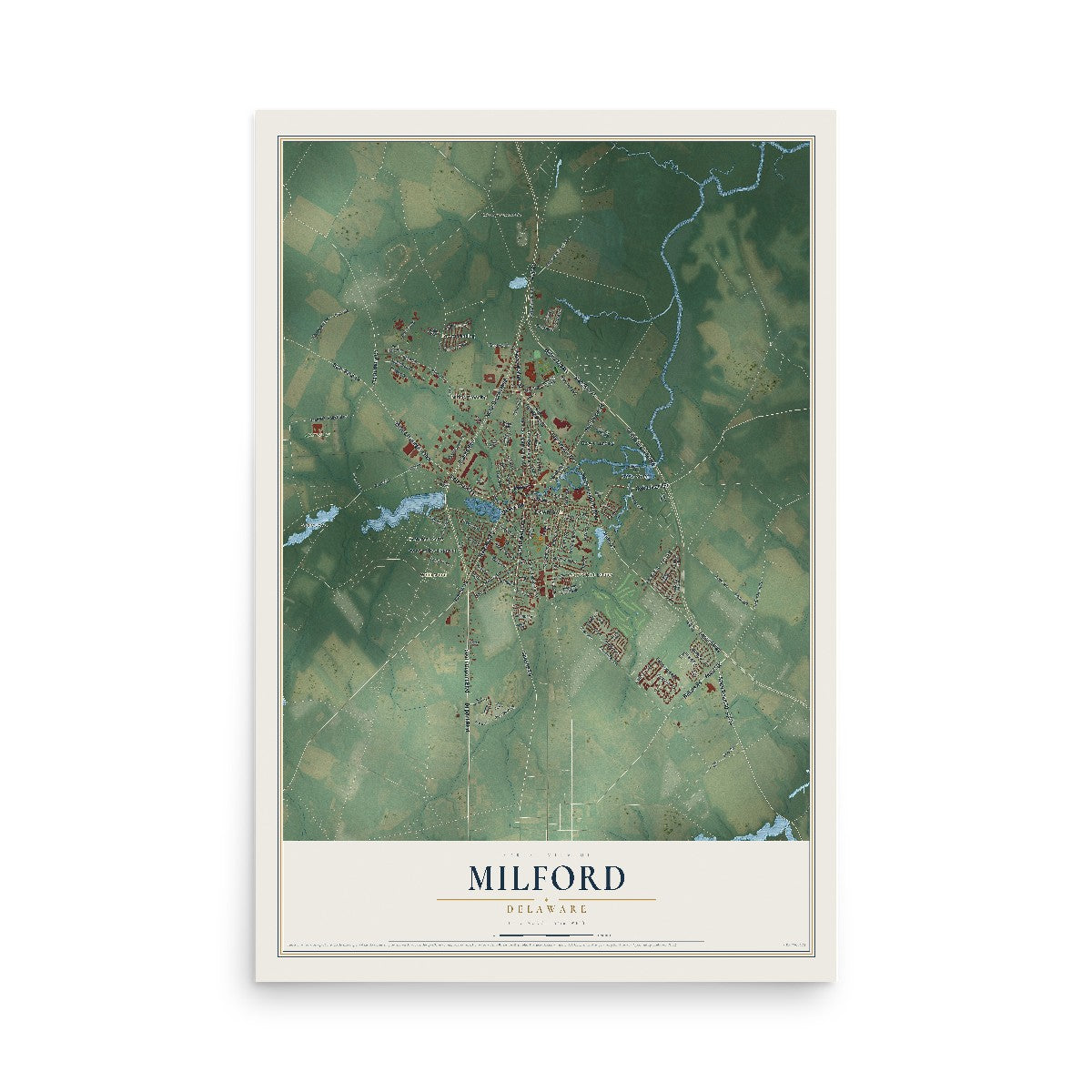 Map of Milford, Delaware, 12 x 18 inch unframed archival matte print