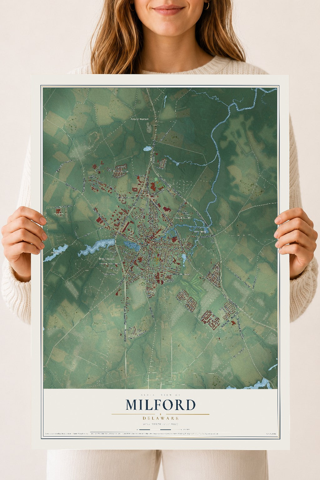 Map of Milford, Delaware, 18 x 24 inch unframed archival matte print