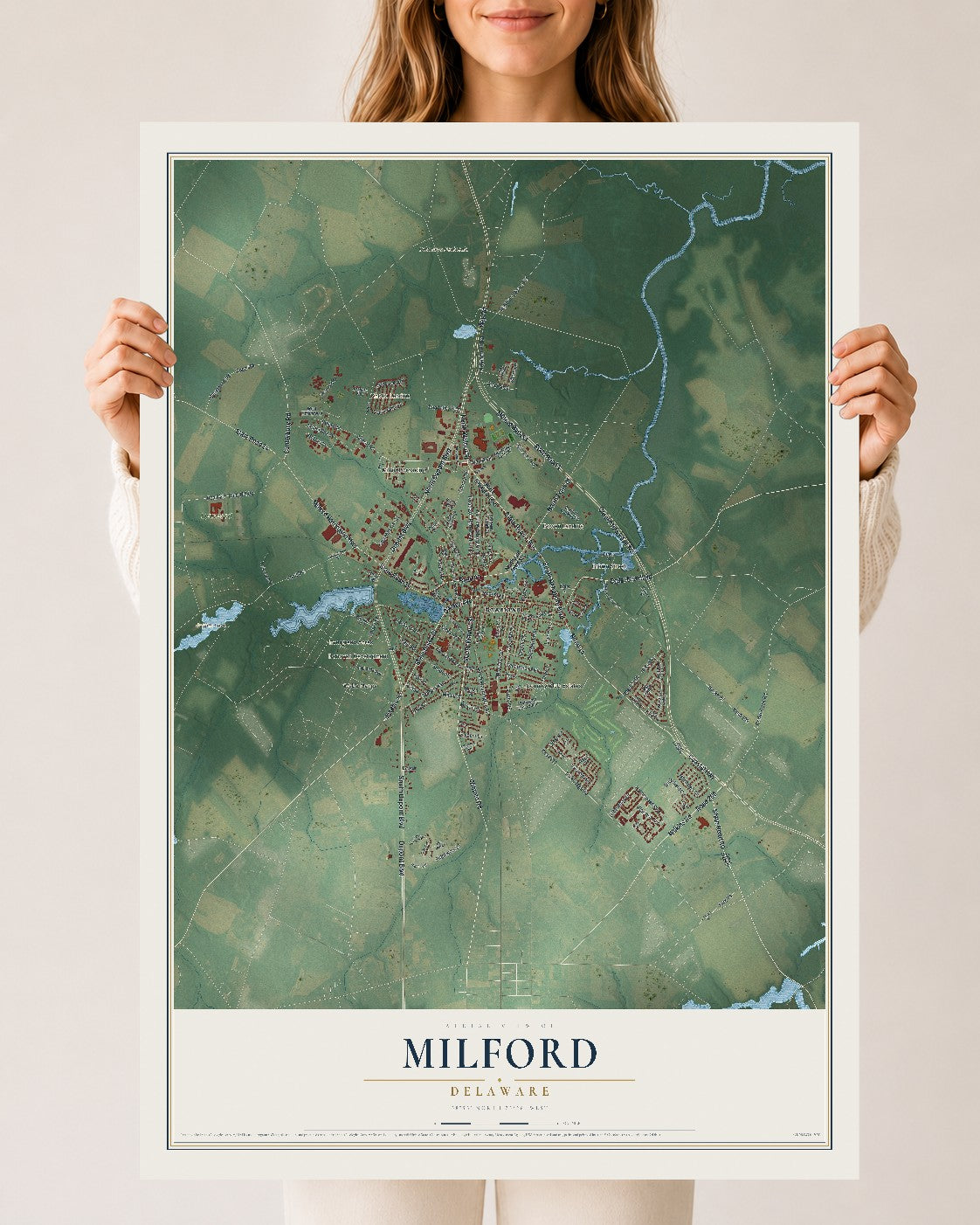 Map of Milford, Delaware, 24 x 36 inch unframed archival matte print
