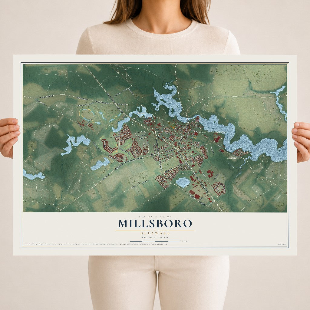 Map of Millsboro, Delaware, 18 x 24 inch unframed archival matte print