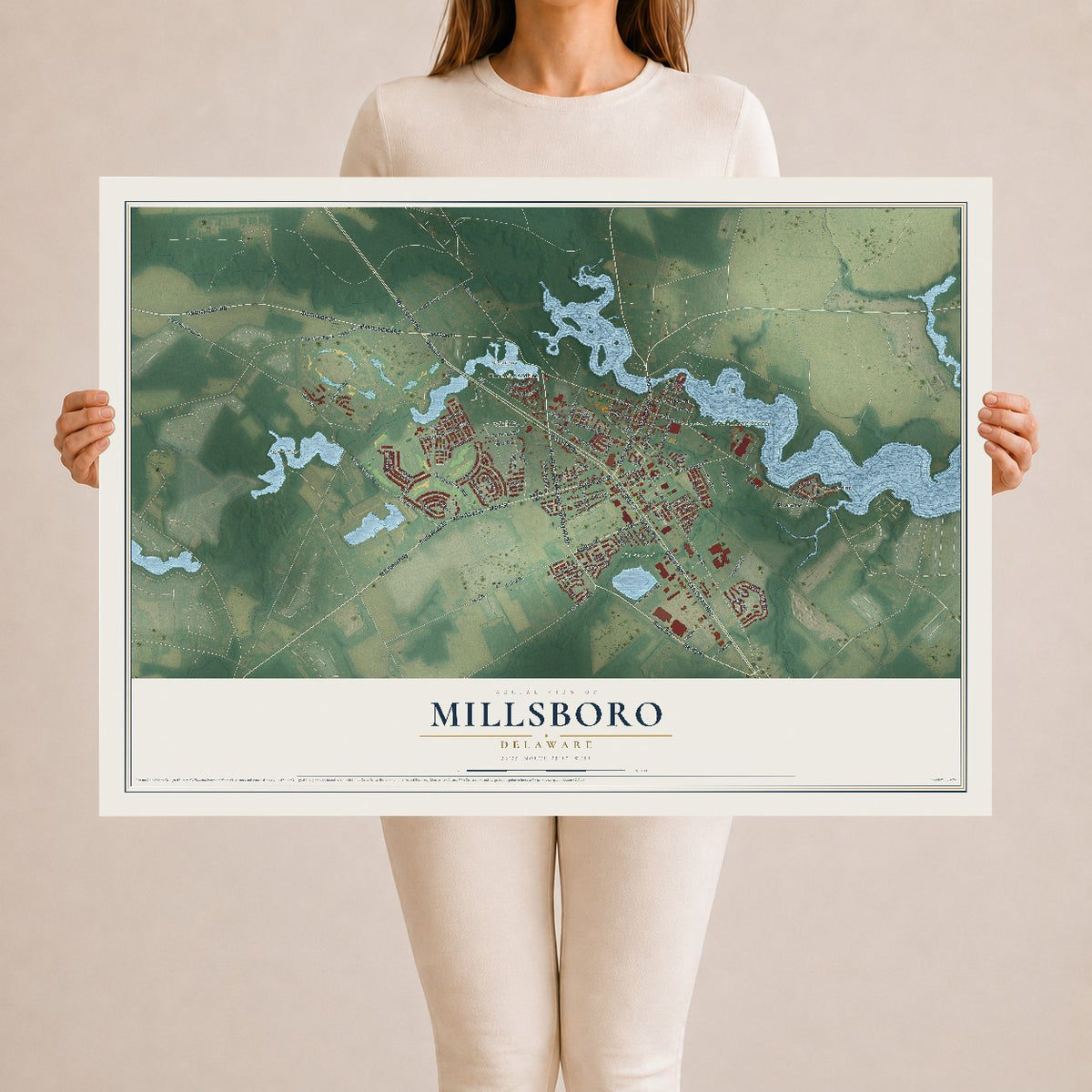 Map of Millsboro, Delaware, 24 x 36 inch unframed archival matte print