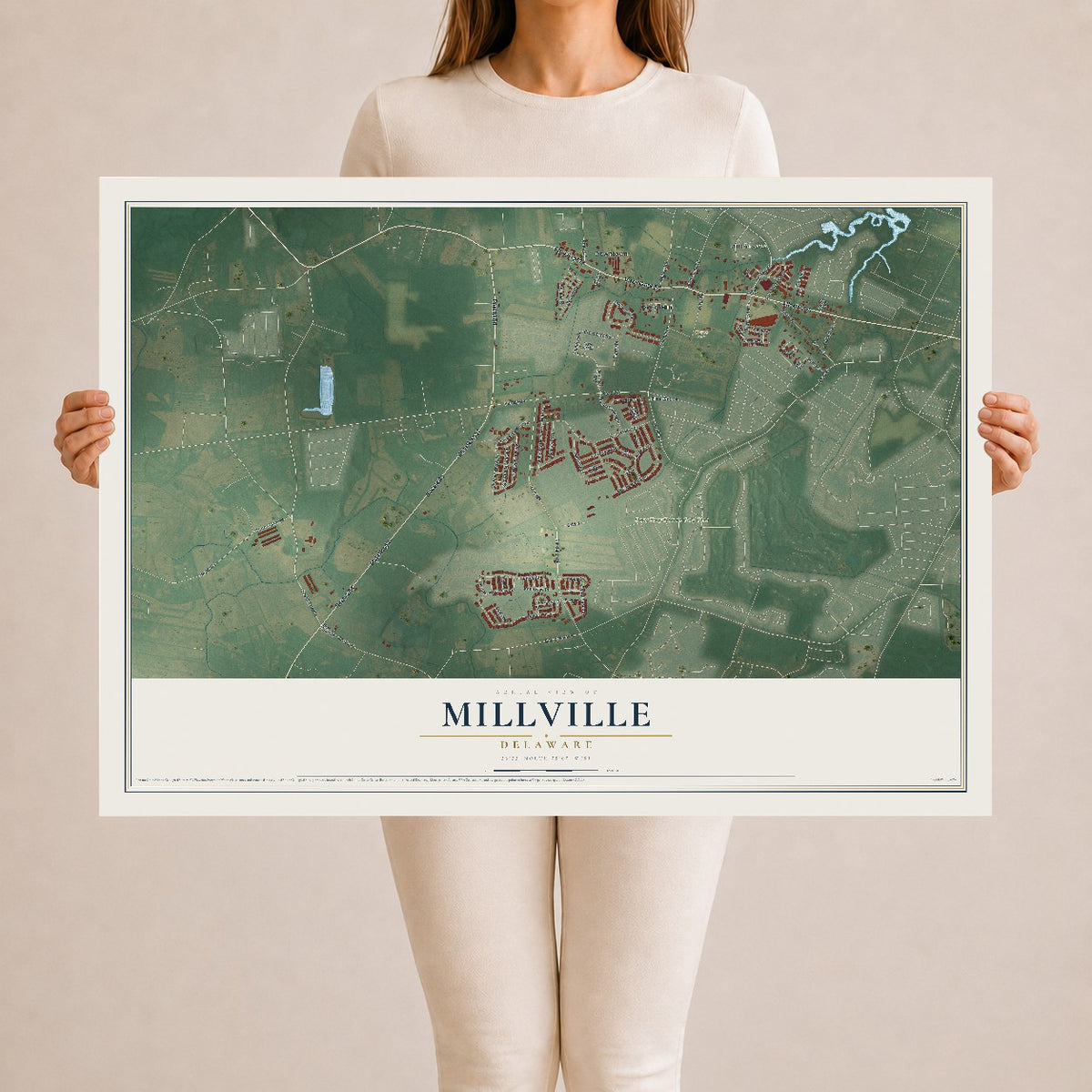 Map of Millville, Delaware, 24 x 36 inch unframed archival matte print