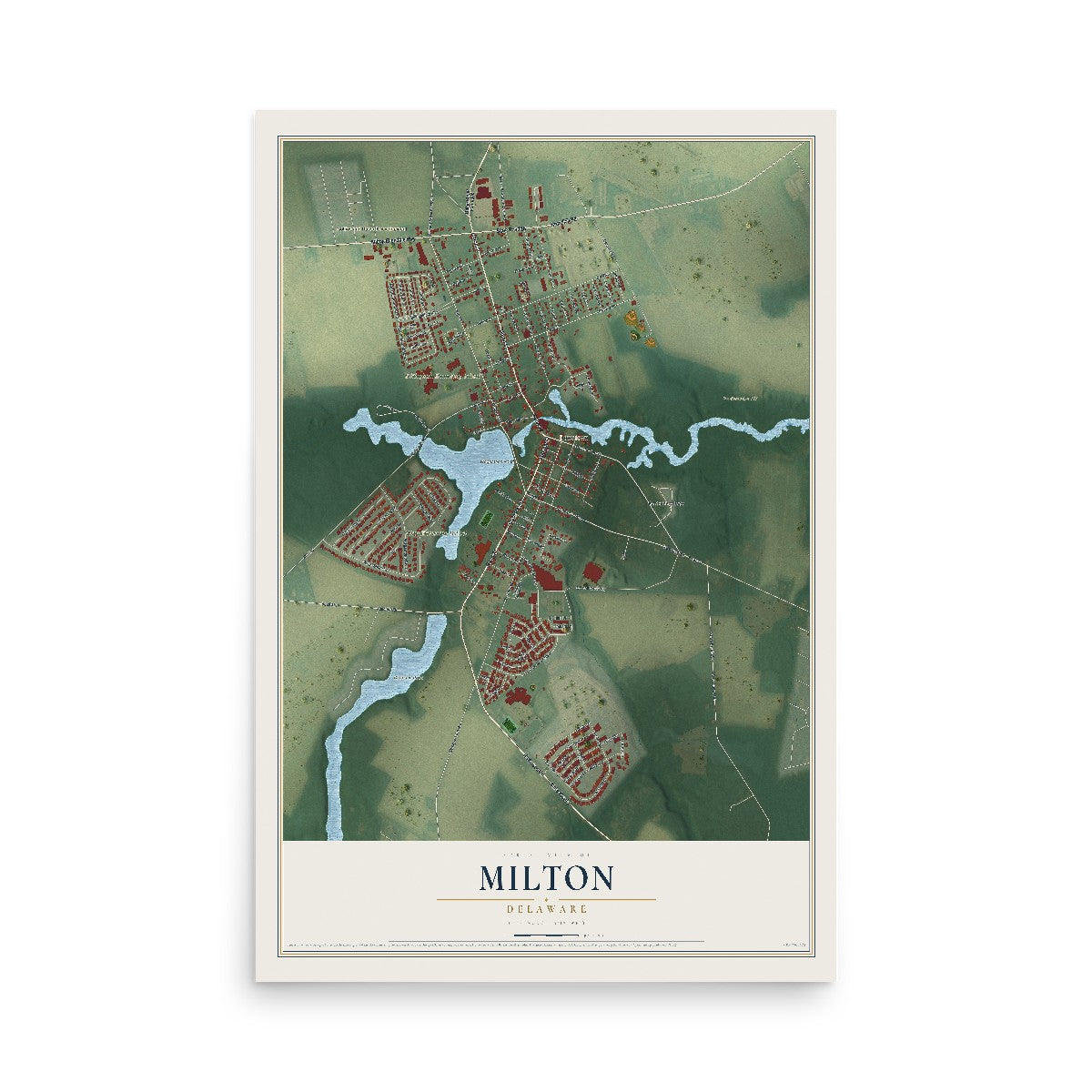 Map of Milton, Delaware, 12 x 18 inch unframed archival matte print