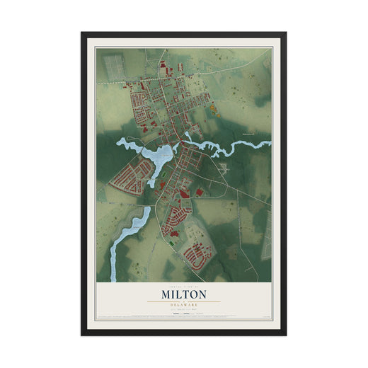 Map of Milton, Delaware, 12 x 18 inch print in a black wood frame