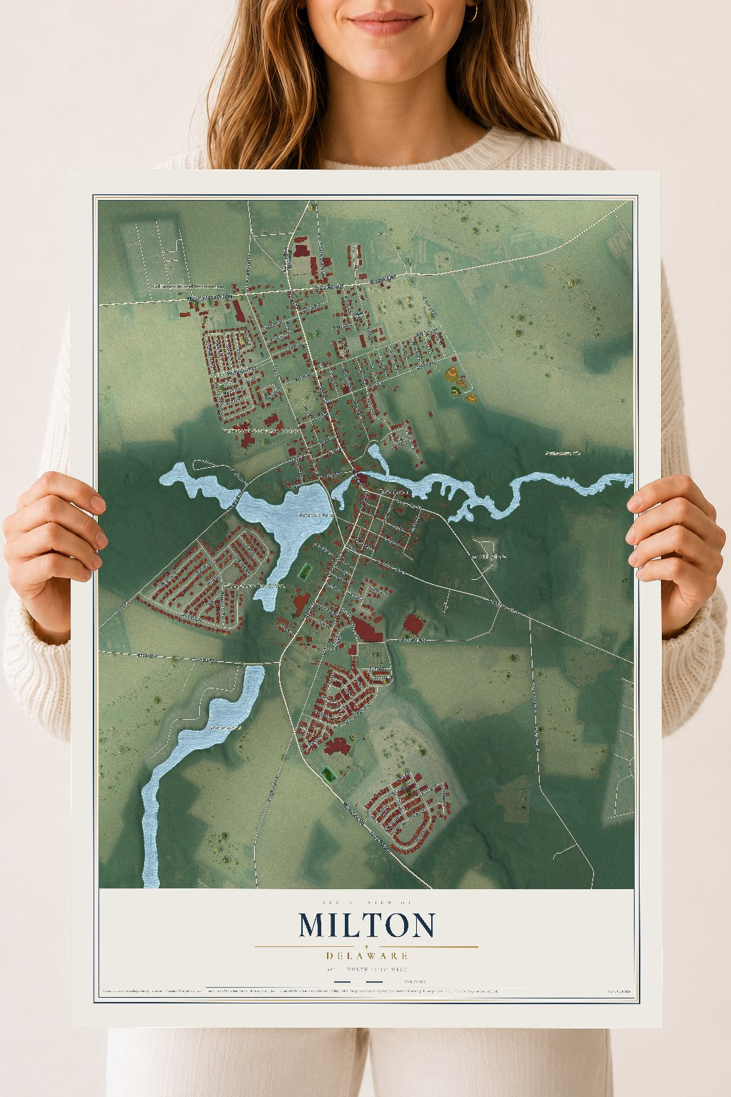 Map of Milton, Delaware, 18 x 24 inch unframed archival matte print