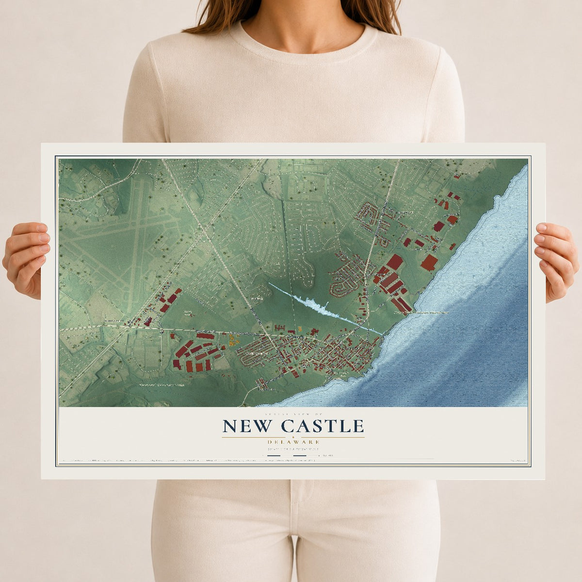 Map of New Castle, Delaware, 12 x 18 inch unframed archival matte print