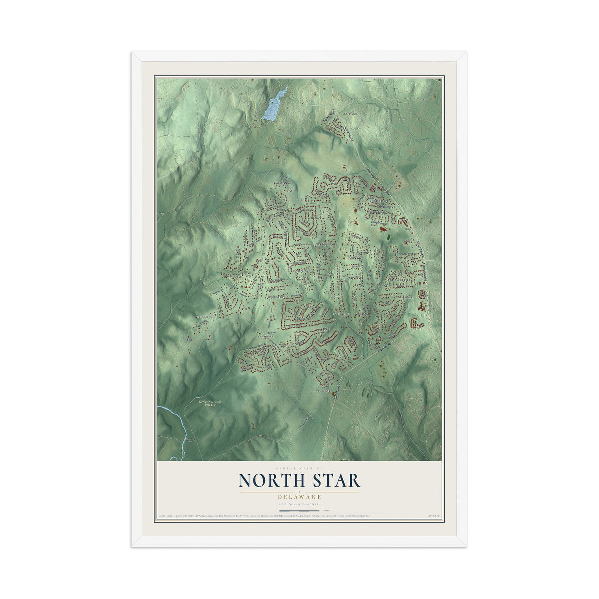 Map of North Star, Delaware, 12 x 18 inch print in a white wood frame