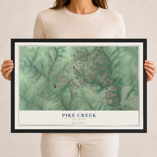 Map of Pike Creek, Delaware, 12 x 18 inch print in a black wood frame