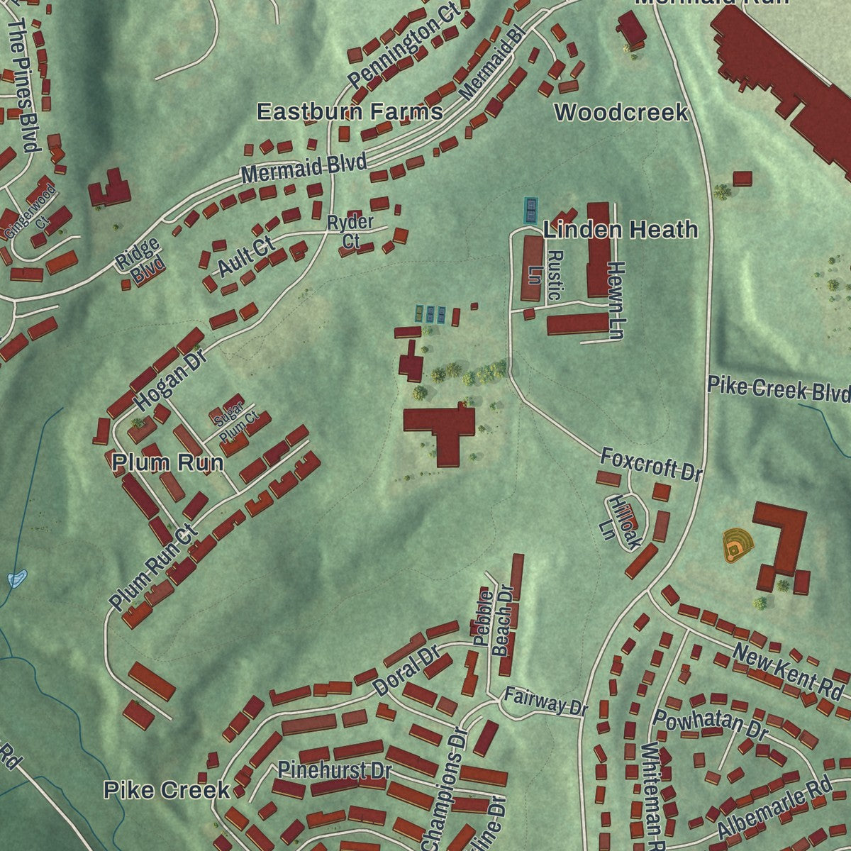 Second close-up of the map of Pike Creek Valley, Delaware print showing more streets and buildings