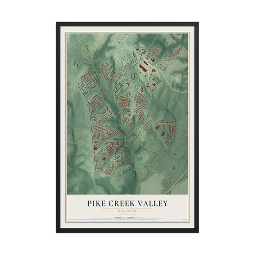 Map of Pike Creek Valley, Delaware, 12 x 18 inch print in a black wood frame