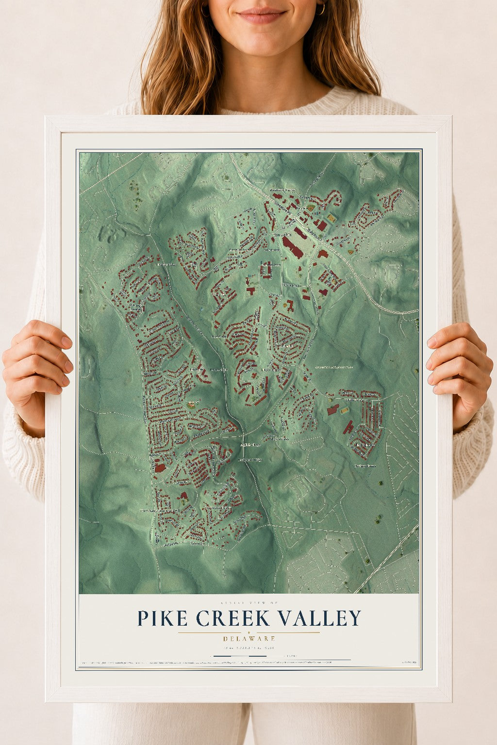 Map of Pike Creek Valley, Delaware, 18 x 24 inch print in a white wood frame